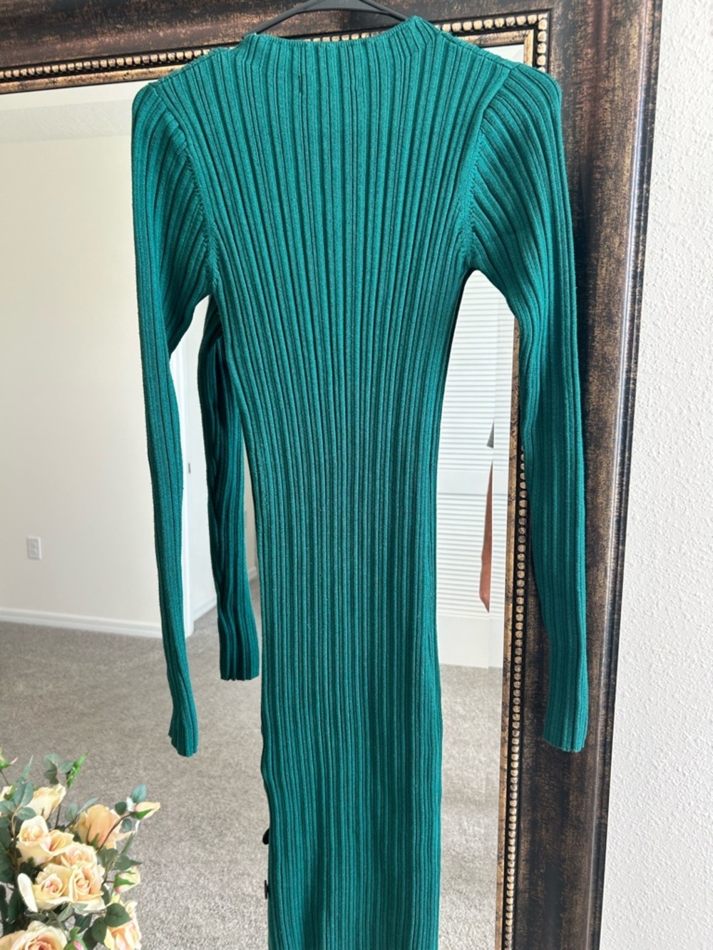 Adam Lippes Ribbed Long Sleeve Button-Trim Midi Dress in Green - Picture 12 of 12